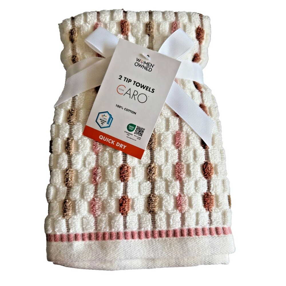 Caro Fingertip Towels White Mauve Coffee Dobby Weave Tiles Fall Colors Set of 2